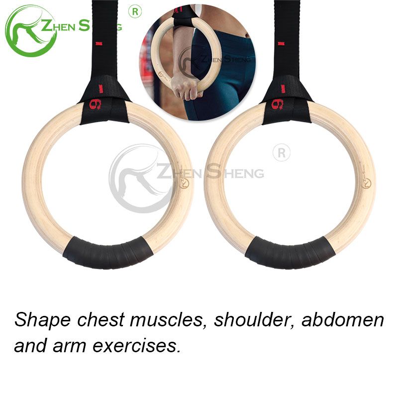 Wood Gymnastic Ring with Adjustable Strap