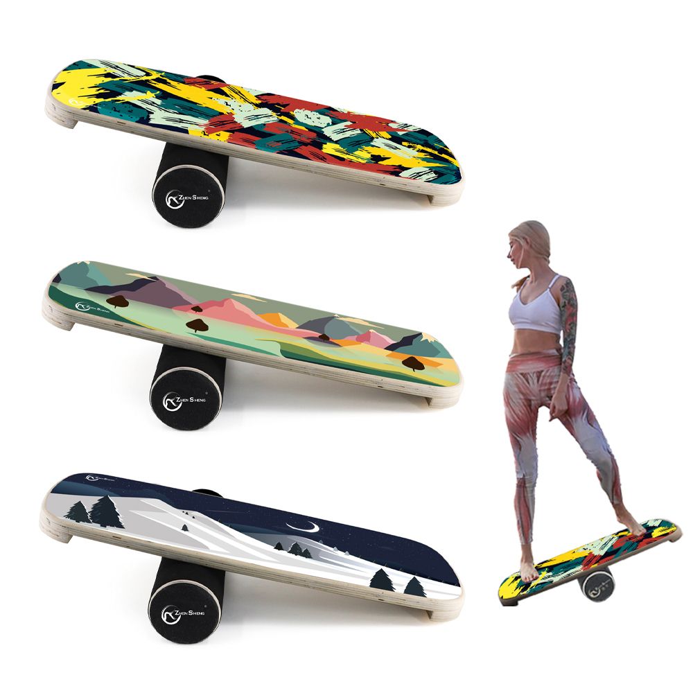 Wooden Rectangle Professional Wobble Roller Trainer Surf Balance Board 1.0